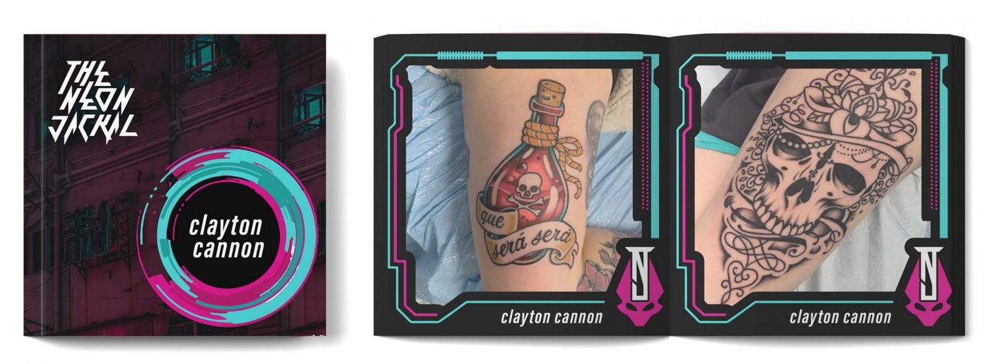 Neon Jackal Tattoos brand applied to print and collateral