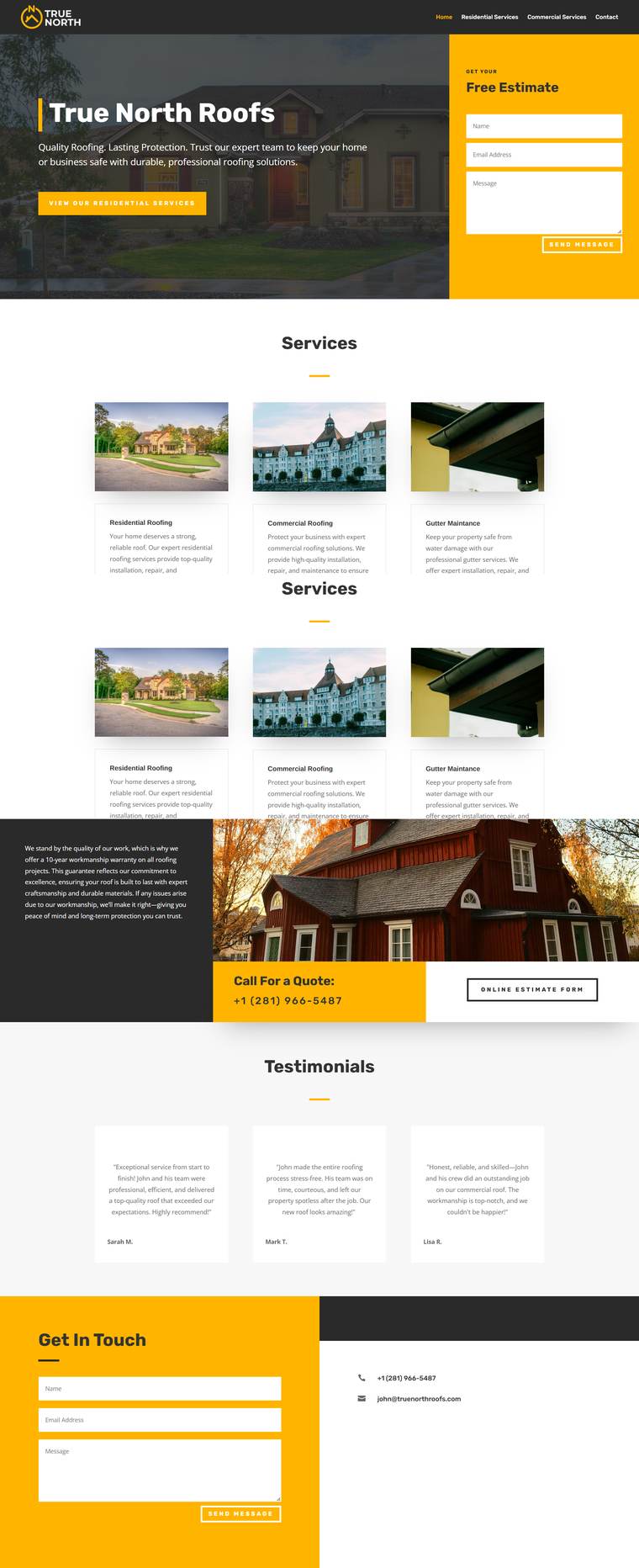 Desktop capture of the True North Roofs website