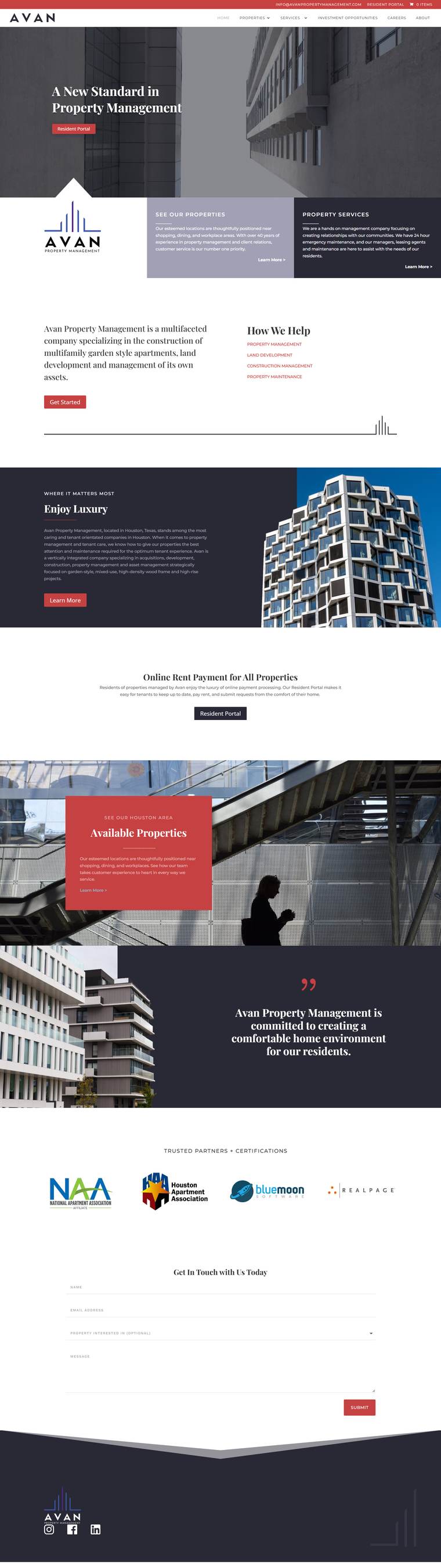 Desktop capture of the AVAN Property Management website